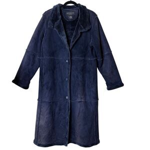 Centigrade Navy Blue Faux Suede/Fur Penny Lane Coat Sz L Vintage, Y2K, 90’s